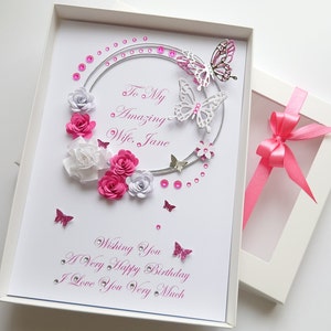 Personalisierte Luxus handgemachte Geburtstags- / Muttertagskarte mit GESCHENKBOX