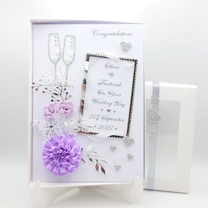 Handgemaakte gepersonaliseerde 3D-trouwkaart / jubileum / verlovingskaart met GESCHENKVERPAKKING