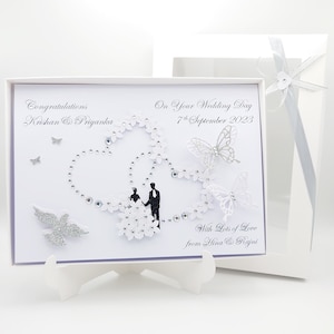 Cartão de casamento/cartão de aniversário feito à mão de luxo personalizado com CAIXA DE PRESENTE