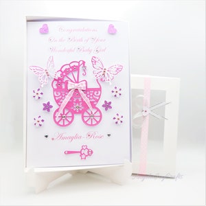 Personalised Luxury Handmade Baby Born / BabyGirl / BabyBoy Card with GIFT BOX