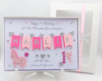 Handmade Personalised Luxury Birthday GIRL Card /Daughter Niece Granddaughter / any ages with GIFT BOX