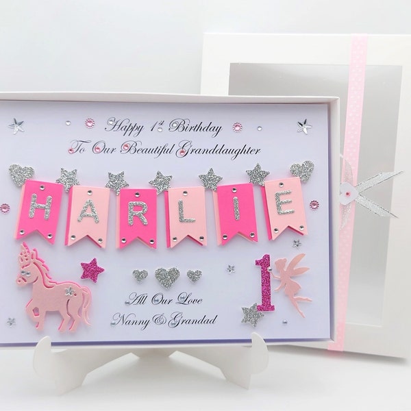 Handmade Personalised Luxury Birthday GIRL Card /Daughter Niece Granddaughter / any ages with GIFT BOX