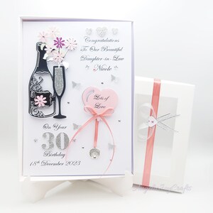 Handgemachte personalisierte 3D Luxus Geburtstagskarte / Anhänger BAUM des Lebens / Tochter-Schwester-Frau jedes Alters Karte mit GIFT BOX