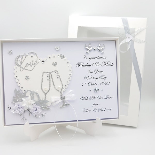 Handgefertigte personalisierte 3D Hochzeitskarte / Jahrestag / Verlobungskarte mit GESCHENKBOX