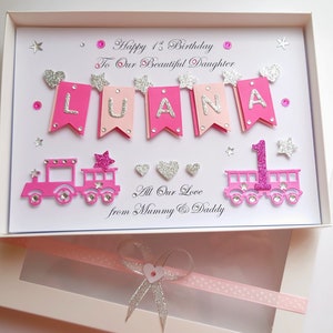Cartão de aniversário de luxo personalizado feito à mão para menina/filha, sobrinha, neta/qualquer idade com CAIXA DE PRESENTE
