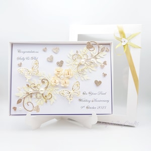 Tarjeta personalizada de PERLA hecha a mano para 30.º aniversario o boda con CAJA DE REGALO