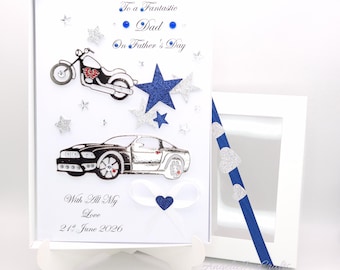 Handmade Personalised Steel Motors Birthday Card + GIFT BOX