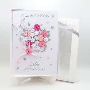 Carte d'anniversaire / fête des mères de luxe faite main avec boîte-cadeau