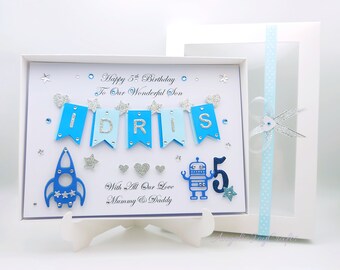 Handmade Personalised Luxury Birthday BOY Card /Son Nephew Grandson / any ages with GIFT BOX