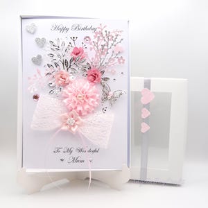 Carte d'anniversaire / fête des mères de luxe faite main avec boîte-cadeau