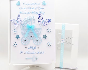 Personalised Luxury Handmade Baby Born / BabyGirl / BabyBoy Card with GIFT BOX