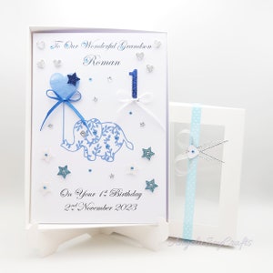 Handgefertigte personalisierte Luxus Geburtstagskarte JUNGE / Sohn Neffe Enkel / jedes Alter mit GIFT BOX