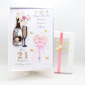 Handgemachte personalisierte 3D Geburtstagskarte / 21. Geburtstag / Tochter-Schwester-Frau / Anhängerschlüssel / jedes Alter Karte mit GIFT BOX