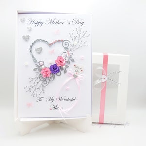 Handgefertigte, personalisierte Luxus-Geburtstags-/Muttertagskarte mit GESCHENKBOX