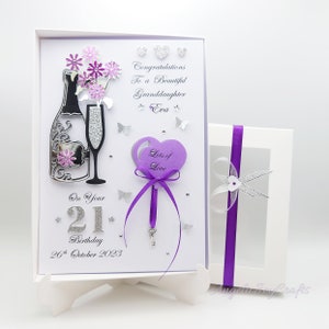 Cartão de aniversário 3D personalizado feito à mão / 21º aniversário / Filha-Irmã-Esposa / pingente com chave / Cartão para qualquer idade com CAIXA DE PRESENTE