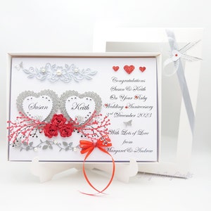 Handgemachte personalisierte 3D Rubin 40 Jubiläum Hochzeitskarte Verlobungskarte mit GESCHENKBOX