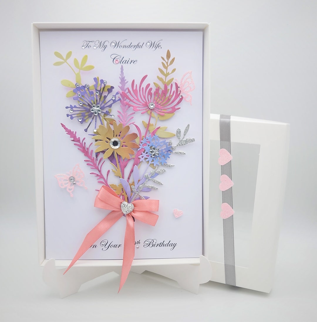 Handmade Personalized Luxury Birthday / Mother Day Flowers Card With ...