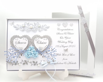 Handmade Personalised 3D Wedding Card / Variable Colour / with GIFT BOX / Anniversary / Engagement