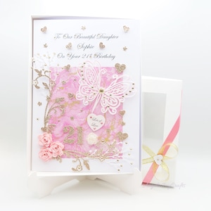 Handgemaakte gepersonaliseerde luxe verjaardagskaart / 21e / elke leeftijdskaart met GESCHENKDOOS