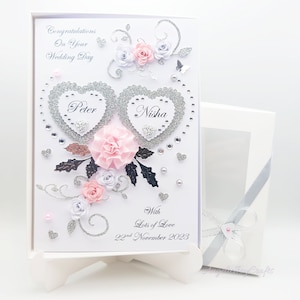 Handgefertigte personalisierte 3D Hochzeitskarte / Jahrestag / Verlobungskarte mit GESCHENKBOX