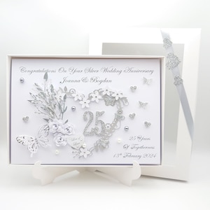 Biglietto di compleanno personalizzato 3D fatto a mano/25 anni/Argento/Anniversario con CONFEZIONE REGALO