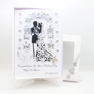 Tarjeta de boda/aniversario de lujo 3D personalizada y hecha a mano con caja de regalo.