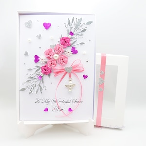 Handgemaakte gepersonaliseerde 3D-valentijnskaart met hanger engel en parels met GESCHENKDOOS