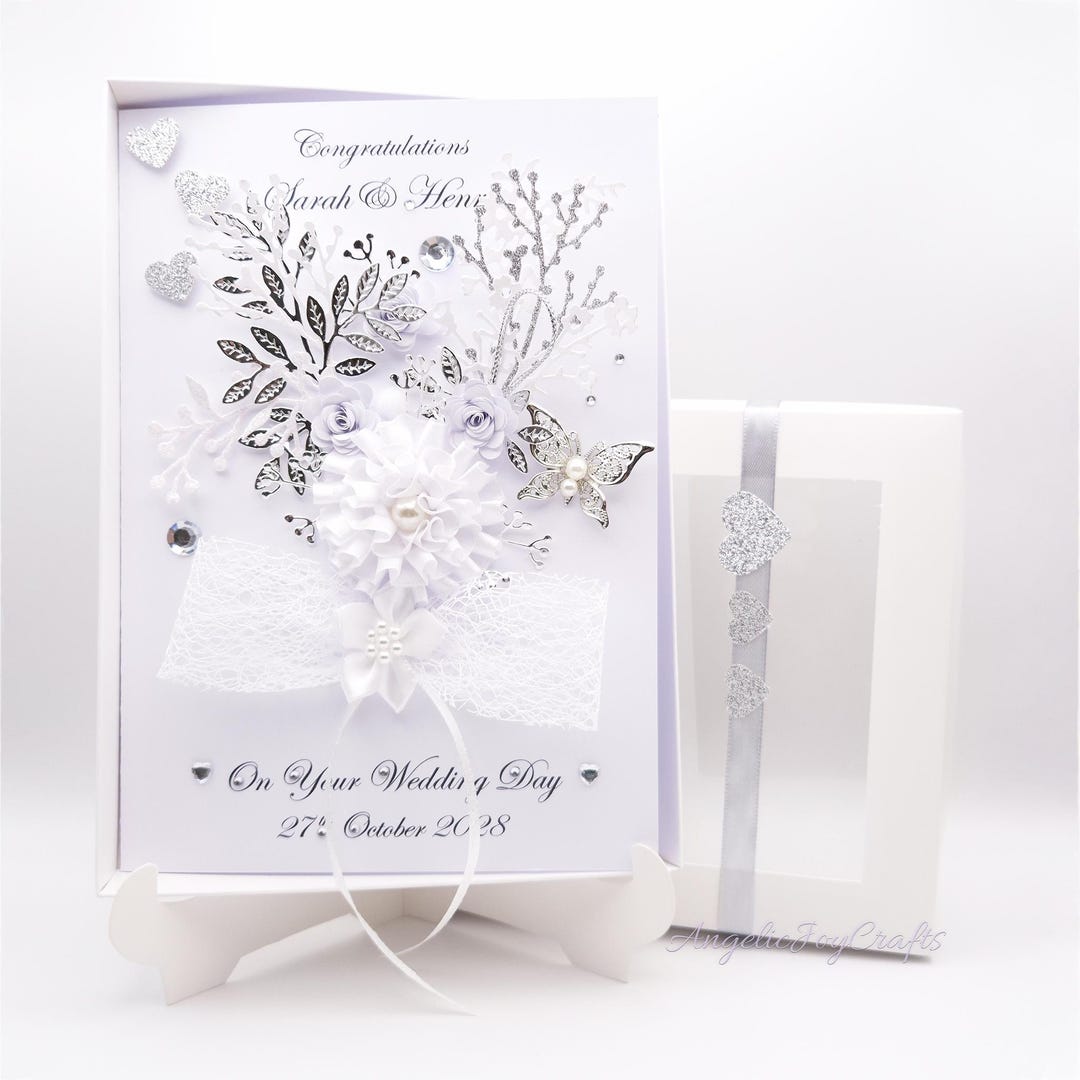 Handmade Personalized Wedding Card With Gift Box: 3D Satin Ribbon ...