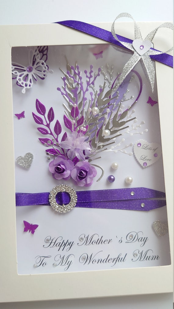 LARGE LUXURY Mother's Day/Birthday Card Handmade Personalised Boxed with Sequins 