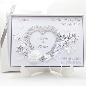 Biglietto di nozze di lusso personalizzato fatto a mano / anniversario / fidanzamento con SCATOLA REGALO