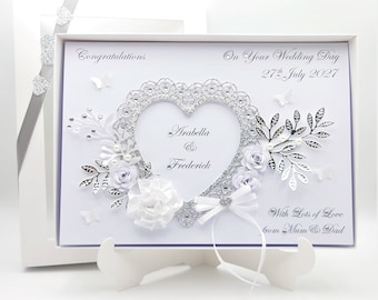 Personalised Luxury Handmade Wedding Card / Anniversary / Engagement  with GIFT BOX