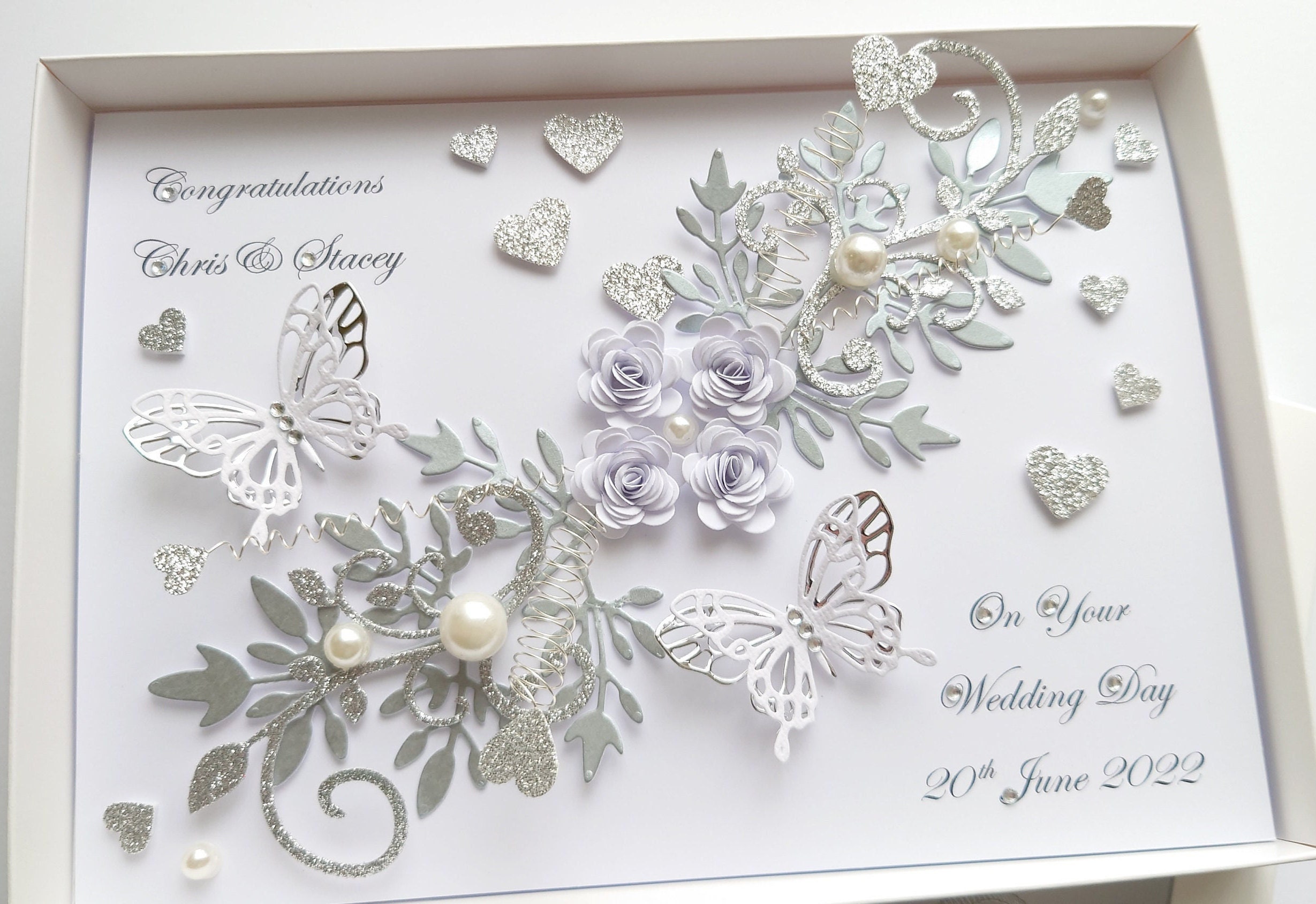 Personalised Handmade Wedding,Anniversary Card Bride,Groom & Butterflies 