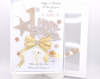 Handmade Personalised 3D Birthday Card with Teddy Bear | Gift Box, Baby Shower, Baby Born