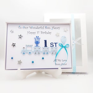Biglietto di auguri di compleanno di lusso personalizzato fatto a mano per MASCHIO/figlio/nipote/nipote di qualsiasi età con SCATOLA REGALO