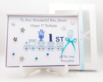 Handmade Personalised Luxury Birthday BOY Card /Son Nephew Grandson / any ages with GIFT BOX