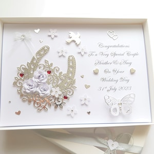 Tarjeta de boda/aniversario/compromiso 3D personalizada y hecha a mano con CAJA DE REGALO