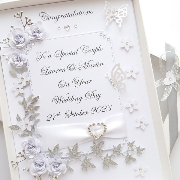 Handmade Personalised Luxury Wedding Card / Anniversary / Engagement Card with GIFT BOX
