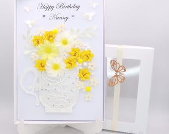 Handmade Personalised 3D Birthday Card with Mug of Flowers + Gift Box | Birthday | Mother's Day