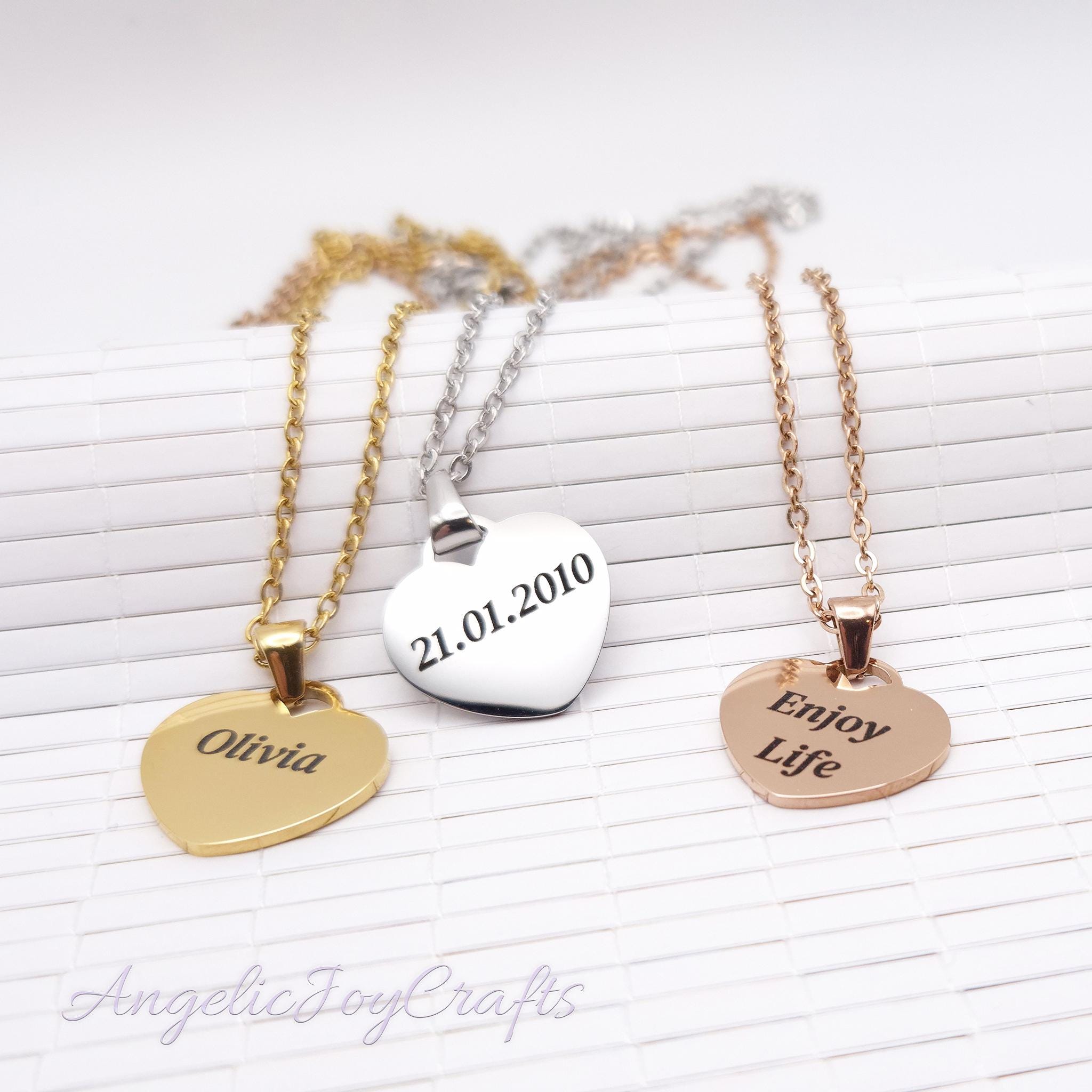 Engraved Heart Necklace: Personalized Stainless Steel Pendant With