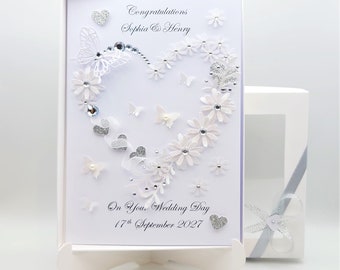Tarjeta de boda 3D personalizada hecha a mano / Tarjeta de aniversario / compromiso con CAJA DE REGALO