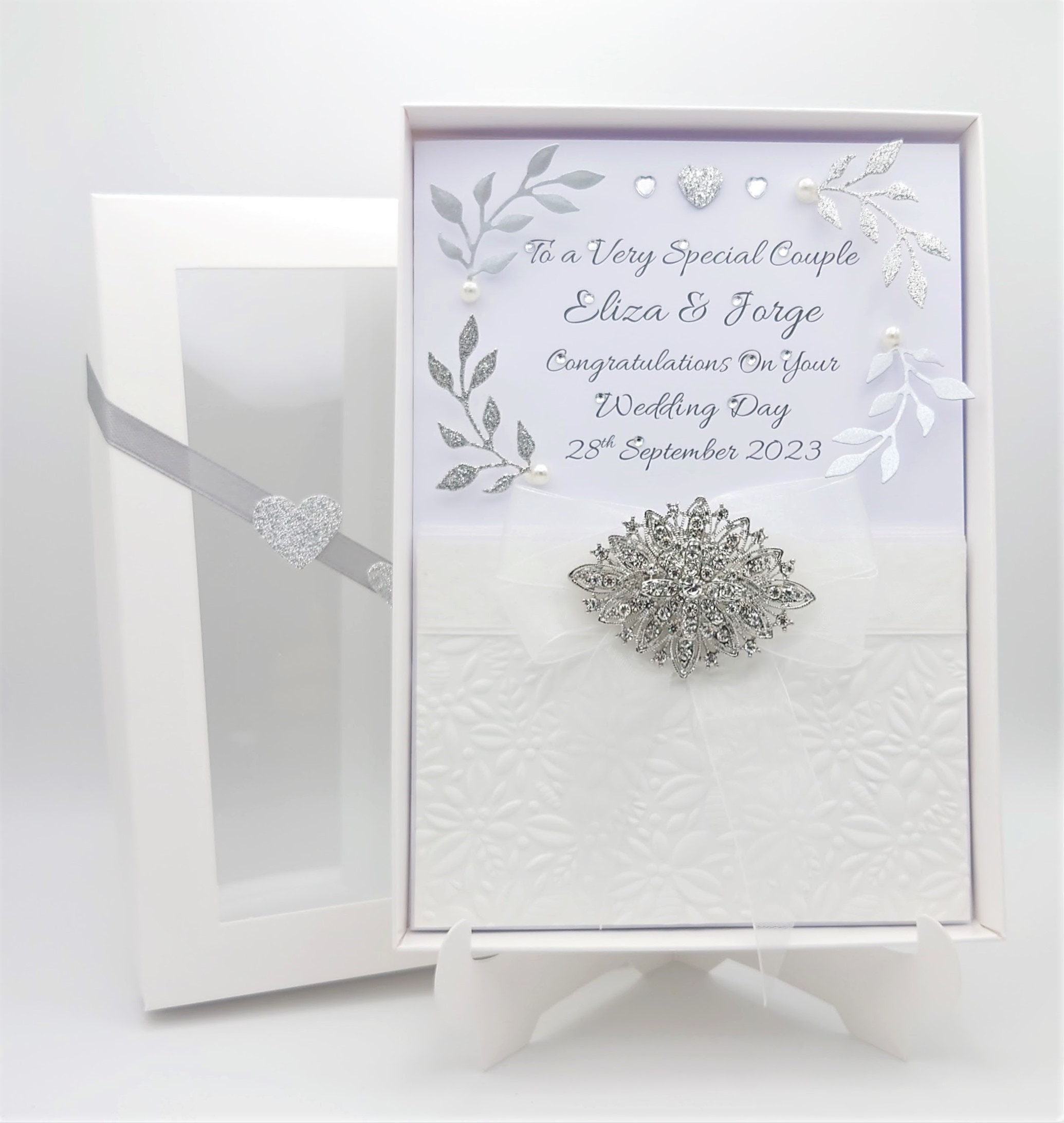 Handmade Personalized Wedding Card With Brooch - Anniversary Engagement ...
