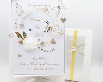 Handmade Personalised 50/ Golden / Anniversary / Wedding Card with GIFT BOX