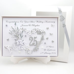 Handgemachte 3D personalisierte Geburtstagskarte / 25 Jahre / Silber / Jubiläumskarte mit GESCHENKBOX