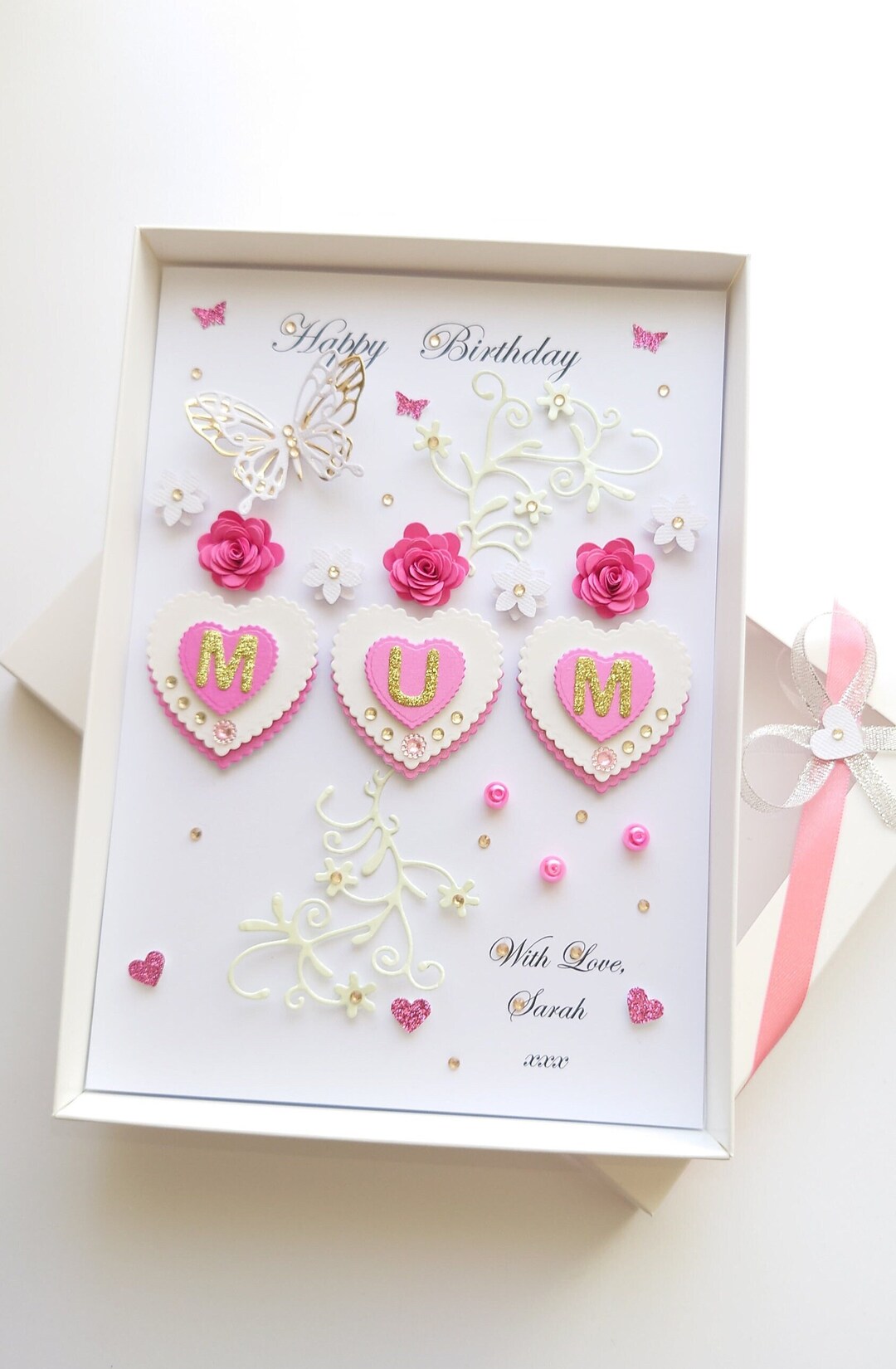 Personalised Luxury Handmade Birthday / Mother Day Card With GIFT BOX ...