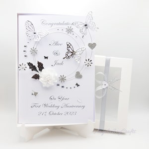 Biglietto d'auguri personalizzato fatto a mano per il 25° anniversario di matrimonio con scatola regalo