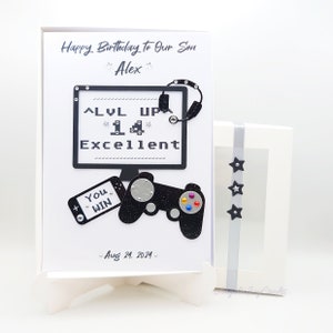 Cartão de aniversário personalizado feito à mão para jogadores de todas as idades com CAIXA DE PRESENTE