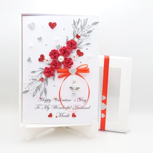 Handgemaakte gepersonaliseerde 3D-valentijnskaart met hanger engel en parels met GESCHENKDOOS
