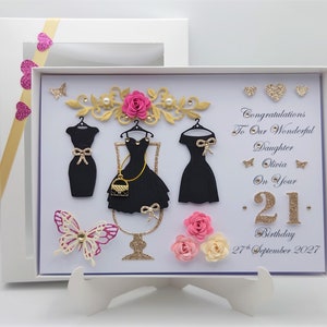 Handgemachte personalisierte 3D Geburtstagskarte / 21. Geburtstag / Tochter-Schwester-Frau / Anhänger Tasche / jedes Alter Karte mit GIFT BOX
