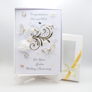 Biglietto d'auguri di lusso personalizzato fatto a mano per il 25° anniversario in argento e 50° anniversario in oro con SCATOLA REGALO