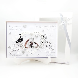 Tarjeta de aniversario/plata/boda personalizada en 3D hecha a mano con CAJA DE REGALO